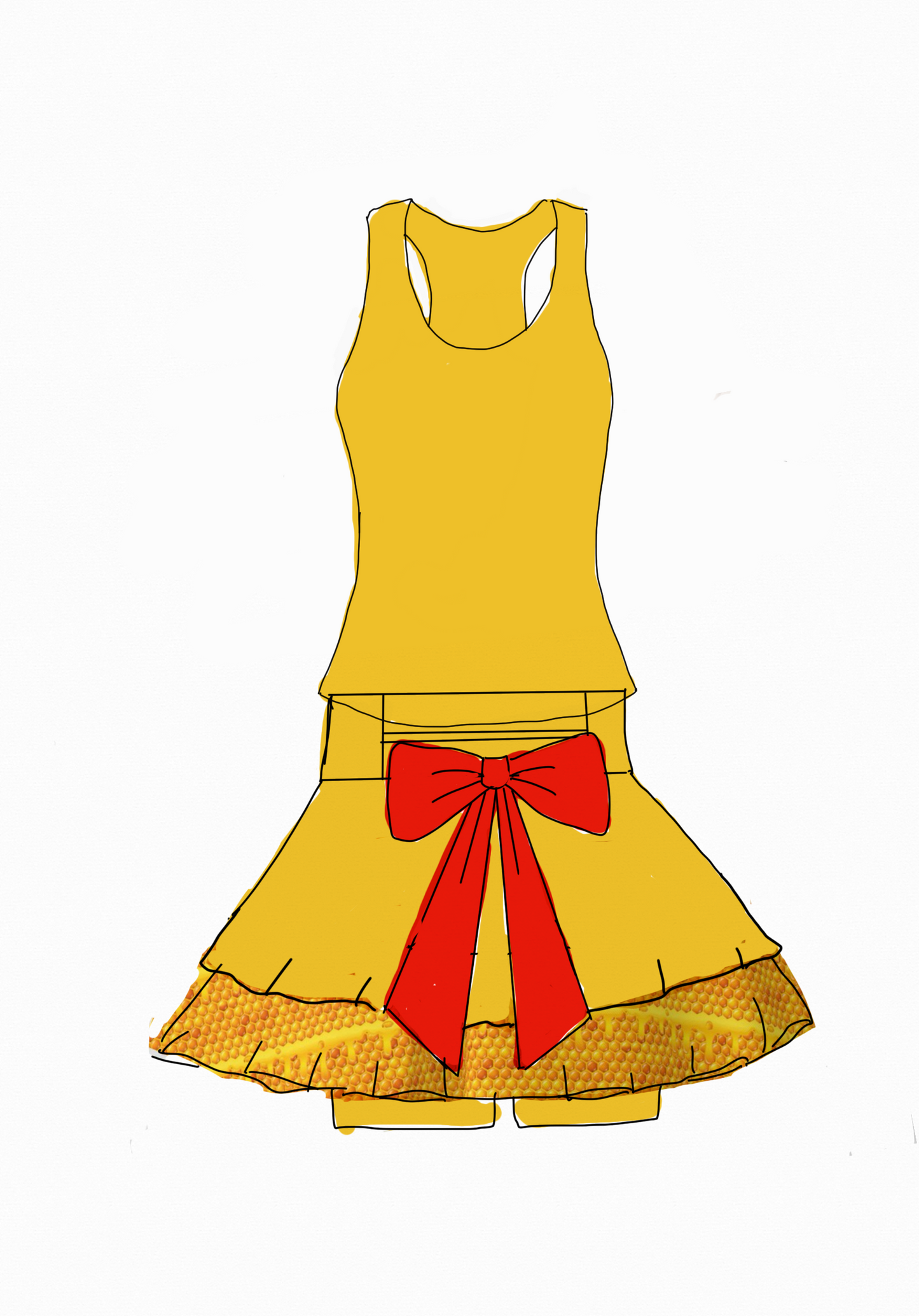 Custom commission: Pooh skirt and racerback top
