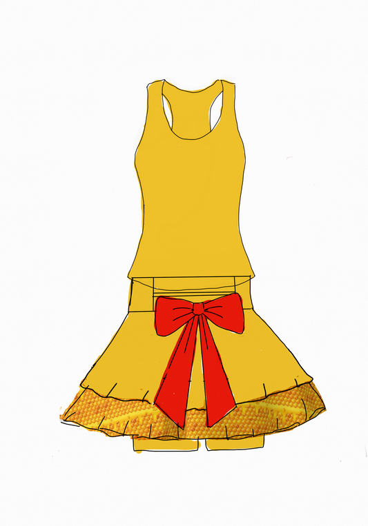 Custom commission: Pooh skirt and racerback top