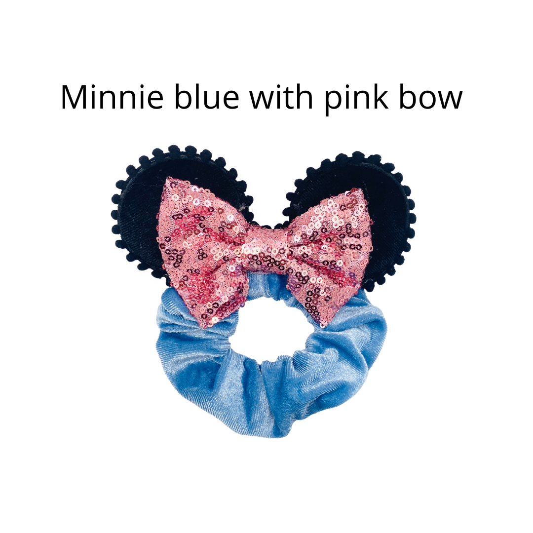 Mouse Ears Scrunchies Minnie Blue Pink bow